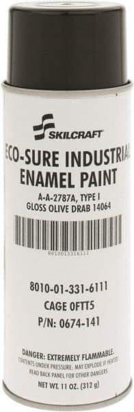 Ability One - Olive Drab, Gloss, Enamel Spray Paint - 8 to 10 Sq Ft per Can, 11 oz Container - USA Tool & Supply