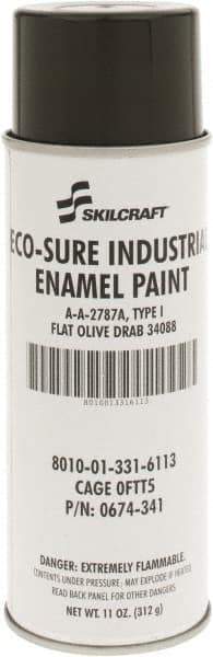 Ability One - Olive Drab, Flat, Enamel Spray Paint - 8 to 10 Sq Ft per Can, 11 oz Container - USA Tool & Supply