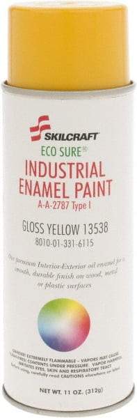 Ability One - Yellow, Gloss, Enamel Spray Paint - 8 to 10 Sq Ft per Can, 11 oz Container - USA Tool & Supply