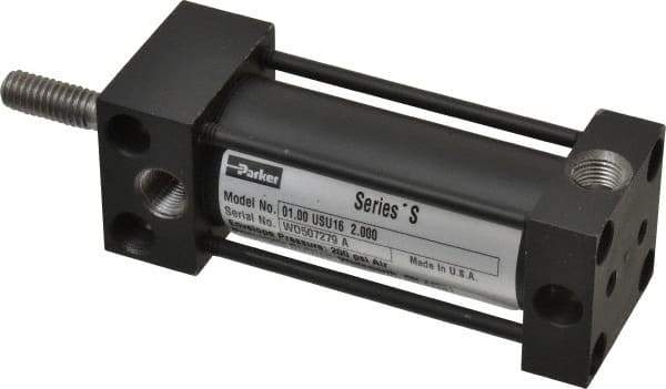 Parker - 2" Stroke x 1" Bore Double Acting Air Cylinder - 1/8 Port, 5/16-18 Rod Thread, 200 Max psi, -10 to 165°F - USA Tool & Supply