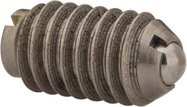 Gibraltar - 5/16-18, 0.156" Ball Diam, 37/64" Body Length, 0.04" Max Ball Reach, Threaded Ball Plunger - Stainless Steel Body, Stainless Steel Ball, 6 Lb Initial End Force, 17 Lb Final End Force, Locking Element - USA Tool & Supply