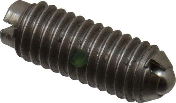 Gibraltar - 10-32, 0.093" Ball Diam, 33/64" Body Length, 0.025" Max Ball Reach, Threaded Ball Plunger - Stainless Steel Body, Stainless Steel Ball, 0.5 Lb Initial End Force, 1.5 Lb Final End Force, Locking Element - USA Tool & Supply