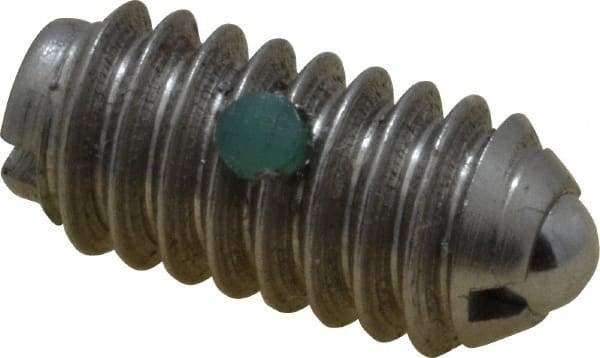 Gibraltar - 1/4-20, 0.125" Ball Diam, 17/32" Body Length, 0.035" Max Ball Reach, Threaded Ball Plunger - Stainless Steel Body, Stainless Steel Ball, 2 Lb Initial End Force, 4 Lb Final End Force, Locking Element - USA Tool & Supply