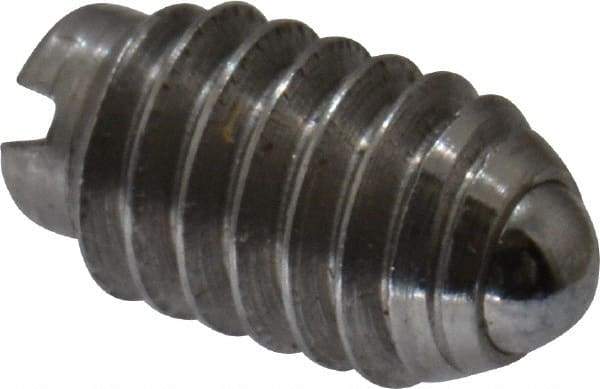 Gibraltar - 4-48, 0.062" Ball Diam, 3/16" Body Length, 0.02" Max Ball Reach, Threaded Ball Plunger - Stainless Steel Body, Stainless Steel Ball, 0.13 Lb Initial End Force, 0.5 Lb Final End Force - USA Tool & Supply