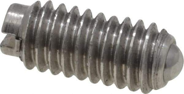 Gibraltar - 6-40, 0.078" Ball Diam, 5/16" Body Length, 0.023" Max Ball Reach, Threaded Ball Plunger - Stainless Steel Body, Stainless Steel Ball, 0.5 Lb Initial End Force, 1 Lb Final End Force - USA Tool & Supply