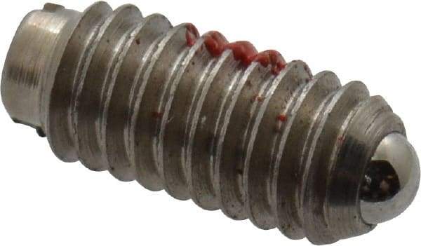 Gibraltar - 6-40, 0.078" Ball Diam, 5/16" Body Length, 0.023" Max Ball Reach, Threaded Ball Plunger - Stainless Steel Body, Stainless Steel Ball, 0.5 Lb Initial End Force, 1 Lb Final End Force, Locking Element - USA Tool & Supply