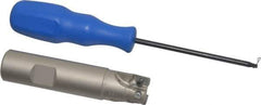 Iscar - 3/4" Cut Diam, 0.394" Max Depth of Cut, 3/4" Shank Diam, 3.38" OAL, Indexable Square Shoulder End Mill - AP..1003.., HM90 AP..1003.. Inserts, Weldon Shank, 90° Lead Angle, Through Coolant, Series Heli2000 - USA Tool & Supply
