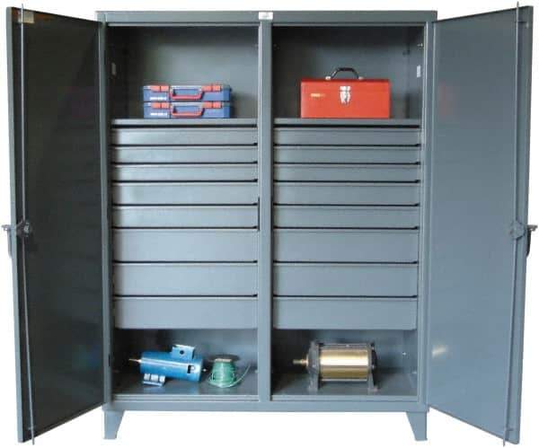 Strong Hold - 2 Shelf 16 Bin Locking Storage Cabinet - Steel, 72" Wide x 24" Deep x 78" High, Dark Gray - USA Tool & Supply