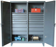 Strong Hold - 2 Shelf 16 Bin Locking Storage Cabinet - Steel, 60" Wide x 24" Deep x 78" High, Dark Gray - USA Tool & Supply