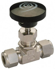 Ham-Let - 5,000 Max psi, 1/4" Pipe, 316 Grade Stainless Steel, Inline Stem Vee Instrumentation Needle Valve - Compression x Compression End Connections, Swaglok SS-1VS4 - USA Tool & Supply