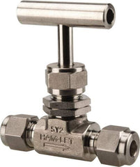 Ham-Let - 5,000 Max psi, 1/4" Pipe, 316 Grade Stainless Steel, Inline Stem Regulating Instrumentation Needle Valve - Compression x Compression End Connections, Swaglok SS-1RS4-SH - USA Tool & Supply