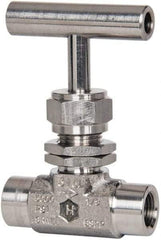 Ham-Let - 5,000 Max psi, 1/4" Pipe, 316 Grade Stainless Steel, Inline Stem Vee Instrumentation Needle Valve - FNPT x FNPT End Connections, Swaglok SS-1VF4-SH - USA Tool & Supply