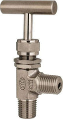 Ham-Let - 5,000 Max psi, 1/4" Pipe, 316 Grade Stainless Steel, Angled Instrumentation Needle Valve - MNPT x MNPT End Connections, Swaglok SS-1RM4-A - USA Tool & Supply