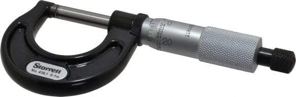 Starrett - 0 to 1" Range, 0.001" Graduation, Mechanical Outside Micrometer - Ratchet Stop Thimble, Accurate to 0.0001" - USA Tool & Supply