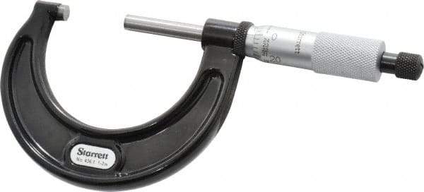 Starrett - 1 to 2" Range, 0.0001" Graduation, Mechanical Outside Micrometer - Ratchet Stop Thimble, Accurate to 0.00005" - USA Tool & Supply
