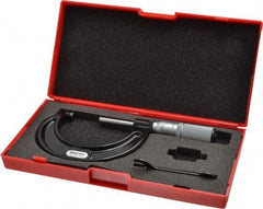 Starrett - 1 to 2" Range, 0.0001" Graduation, Mechanical Outside Micrometer - Friction Thimble, Accurate to 0.00005" - USA Tool & Supply