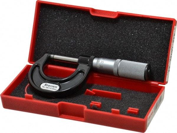 Starrett - 0 to 25mm Range, 0.01mm Graduation, Mechanical Outside Micrometer - Friction Thimble, Accurate to 0.002mm - USA Tool & Supply