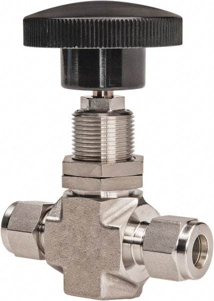 Ham-Let - 5,000 Max psi, 3/8" Pipe, 316 Grade Stainless Steel, Inline Stem Regulating Instrumentation Needle Valve - Compression x Compression End Connections - USA Tool & Supply