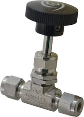 Ham-Let - 5,000 Max psi, 1/4" Pipe, 316 Grade Stainless Steel, Inline Stem Regulating Instrumentation Needle Valve - Compression x Compression End Connections, Swaglok SS-1RS4 - USA Tool & Supply