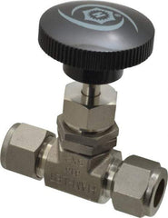 Ham-Let - 5,000 Max psi, 1/2" Pipe, 316 Grade Stainless Steel, Inline Stem Regulating Instrumentation Needle Valve - Compression x Compression End Connections, Swaglok SS-1RS8 - USA Tool & Supply