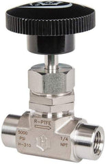 Ham-Let - 5,000 Max psi, 1/2" Pipe, 316 Grade Stainless Steel, Inline Stem Vee Instrumentation Needle Valve - FNPT x FNPT End Connections, Swaglok SS-18VF8 - USA Tool & Supply