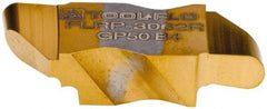 Tool-Flo - 3062FLRP Grade GP50, 3.18mm Cutting Width Carbide Grooving Insert - 4.57mm Max Depth of Cut, Right Hand, 1/16" Corner Radius, TiN Finish - USA Tool & Supply