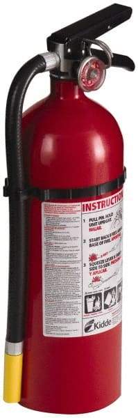 Kidde - 5 Lb, 3-A:40-B:C Rated, Dry Chemical Fire Extinguisher - 4-1/2" Diam x 16.07" High, 195 psi, 18' Discharge in 15 sec, Rechargeable, Seamless Aluminum Cylinder - USA Tool & Supply