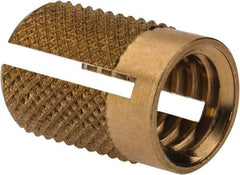 E-Z LOK - 5/16-18 UNC Brass Flush Press Fit Threaded Insert for Plastic - 9/16" OAL, 0.389" Insert Diam, 3/8" Hole Diam, 3/8" Drill - USA Tool & Supply