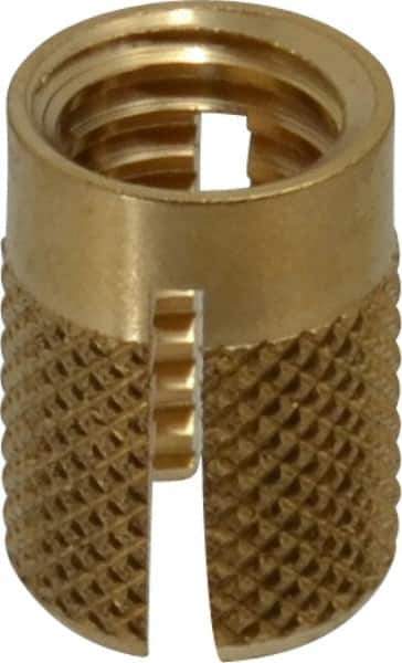 E-Z LOK - 3/8-16 UNC Brass Flush Press Fit Threaded Insert for Plastic - 5/8" OAL, 0.451" Insert Diam, 7/16" Hole Diam, 7/16" Drill - USA Tool & Supply