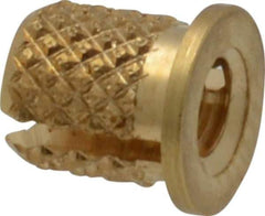 E-Z LOK - #6-32 UNC Brass Flanged Press Fit Threaded Insert for Plastic - 1/4" OAL, 0.199" Insert Diam, 3/16" Hole Diam, 3/16" Drill - USA Tool & Supply