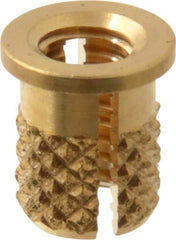 E-Z LOK - #8-32 UNC Brass Flanged Press Fit Threaded Insert for Plastic - 5/16" OAL, 0.23" Insert Diam, 7/32" Hole Diam, 7/32" Drill - USA Tool & Supply