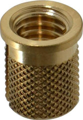 E-Z LOK - 5/16-18 UNC Brass Flanged Press Fit Threaded Insert for Plastic - 9/16" OAL, 0.389" Insert Diam, 0.357" Hole Diam, 3/8" Drill - USA Tool & Supply