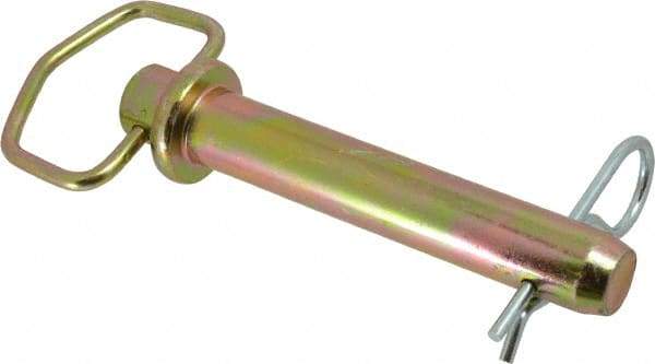Made in USA - 1" Pin Diam, 5-3/4" Long, Zinc Plated Steel Pull Ring Hitch Pin - 4-3/4" Usable Length - USA Tool & Supply