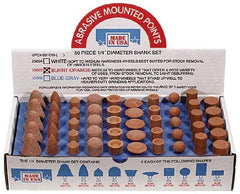 Made in USA - 50 Piece Aluminum Oxide Vitrified Mounted Stone Abrasive Point Set - Includes Shapes A4, A12, A14, A21, A32, A37, A39, A40, W206 & W218 - USA Tool & Supply