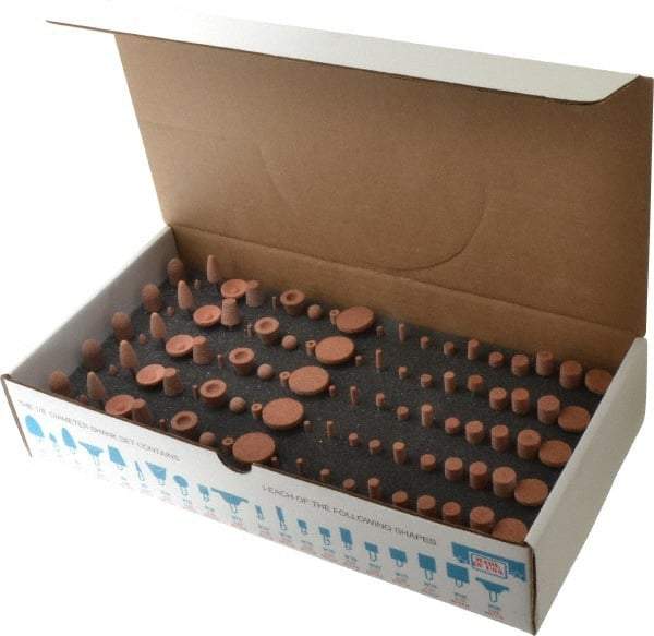 Made in USA - 100 Piece Aluminum Oxide Vitrified Mounted Stone Abrasive Point Set - Includes Shapes B42, B45, B52, B81, B91, B97, B102, B122, B136, W144, W146, W152, W160, W163, W167, W175, W176, W185, W200 & W215 - USA Tool & Supply