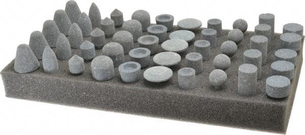 Made in USA - 50 Piece Aluminum Oxide Vitrified Mounted Stone Abrasive Point Set - Includes Shapes A4, A12, A14, A21, A32, A37, A39, A40, W206 & W218 - USA Tool & Supply