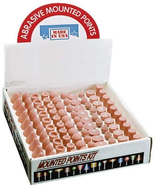 Made in USA - 100 Piece Aluminum Oxide Vitrified Mounted Stone Abrasive Point Set - Includes Shapes A4, A12, A14, A21, A32, A37, A39, A40, W206 & W218 - USA Tool & Supply