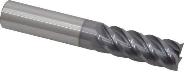 Niagara Cutter - 9/16", 1-1/2" LOC, 9/16" Shank Diam, 3-1/2" OAL, 5 Flute, Solid Carbide Square End Mill - Single End, TiAlN Finish, Spiral Flute, 45° Helix, Centercutting, Right Hand Cut, Series S545 - USA Tool & Supply