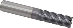 Niagara Cutter - 9/16", 1-1/2" LOC, 9/16" Shank Diam, 3-1/2" OAL, 5 Flute, Solid Carbide Square End Mill - Single End, TiAlN Finish, Spiral Flute, 45° Helix, Centercutting, Right Hand Cut, Series S545 - USA Tool & Supply