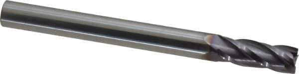 Niagara Cutter - 3/8", 1" LOC, 3/8" Shank Diam, 4" OAL, 4 Flute, Solid Carbide Square End Mill - Single End, TiAlN Finish, Spiral Flute, 30° Helix, Centercutting, Right Hand Cut, Right Hand Flute, Series C430 - USA Tool & Supply