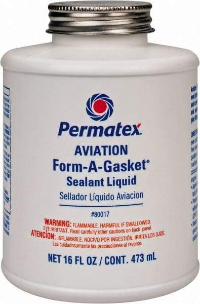 Permatex - 16 oz Aviation Gasket Sealant - -65 to 400°F, Dark Brown, Comes in Brush Top Can - USA Tool & Supply