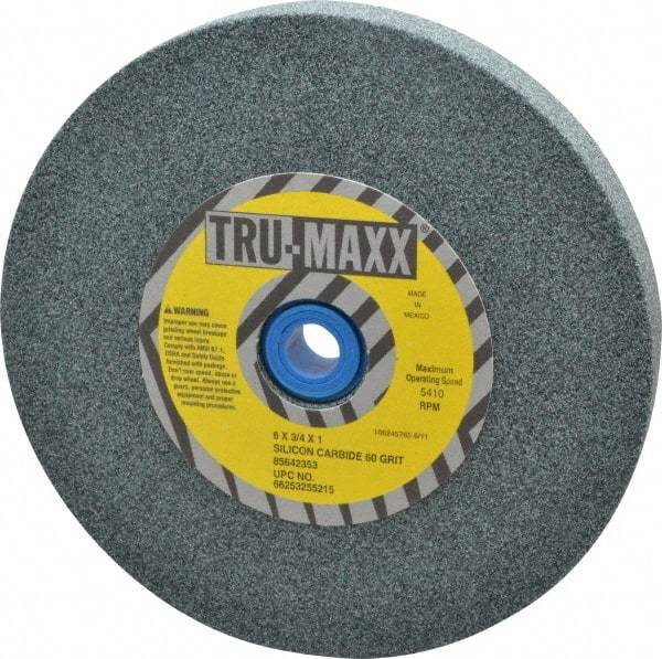 Tru-Maxx - 60 Grit Silicon Carbide Bench & Pedestal Grinding Wheel - 6" Diam x 1" Hole x 3/4" Thick, 5410 Max RPM, K Hardness, Medium Grade , Vitrified Bond - USA Tool & Supply