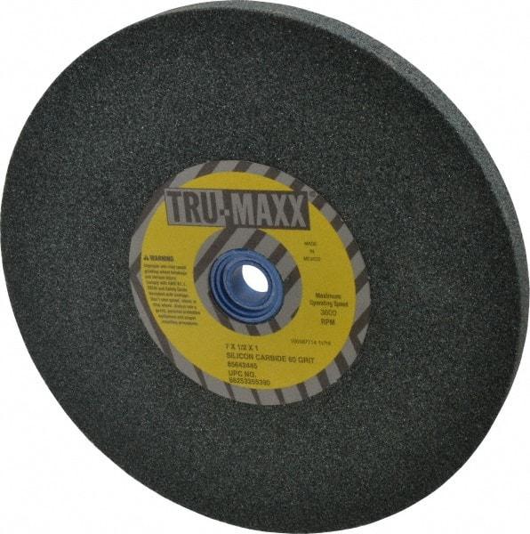 Tru-Maxx - 60 Grit Silicon Carbide Bench & Pedestal Grinding Wheel - 7" Diam x 1" Hole x 1/2" Thick, 3600 Max RPM, K Hardness, Medium Grade , Vitrified Bond - USA Tool & Supply