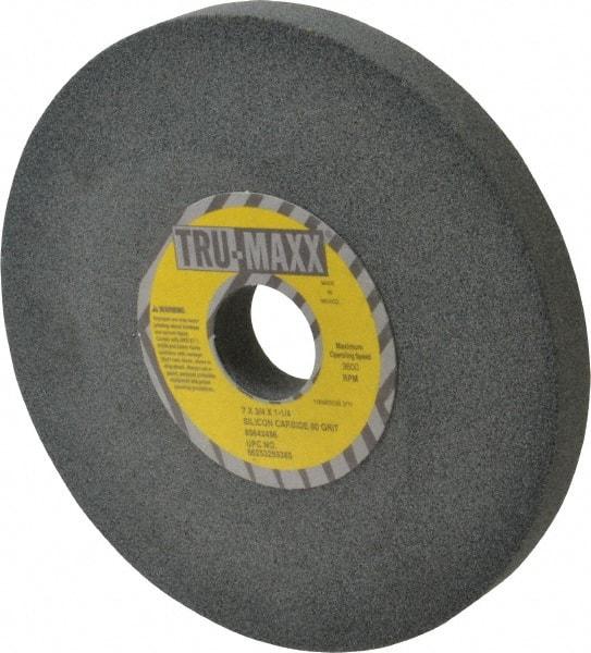 Tru-Maxx - 80 Grit Silicon Carbide Bench & Pedestal Grinding Wheel - 7" Diam x 1-1/4" Hole x 3/4" Thick, 3600 Max RPM, K Hardness, Medium Grade , Vitrified Bond - USA Tool & Supply
