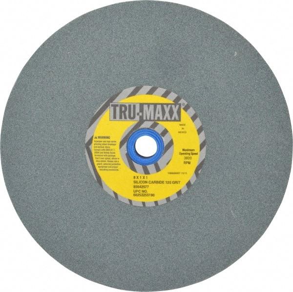 Tru-Maxx - 120 Grit Silicon Carbide Bench & Pedestal Grinding Wheel - 8" Diam x 1" Hole x 1" Thick, 3600 Max RPM, K Hardness, Fine Grade , Vitrified Bond - USA Tool & Supply