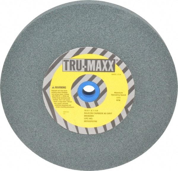 Tru-Maxx - 80 Grit Silicon Carbide Bench & Pedestal Grinding Wheel - 10" Diam x 1-1/4" Hole x 1" Thick, 3250 Max RPM, K Hardness, Medium Grade , Vitrified Bond - USA Tool & Supply