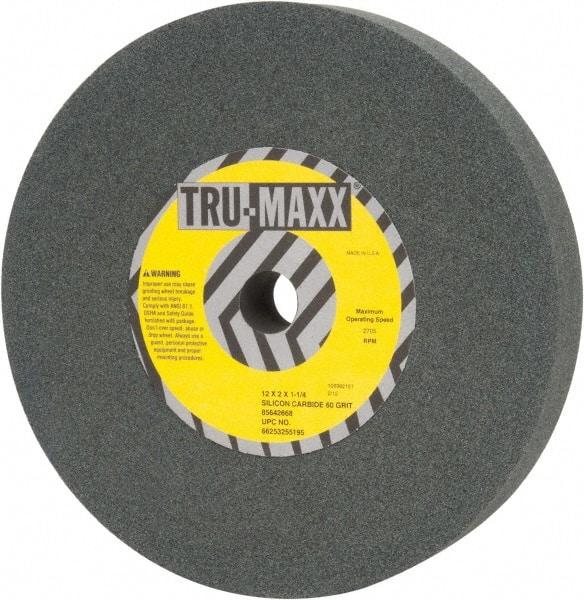 Tru-Maxx - 60 Grit Silicon Carbide Bench & Pedestal Grinding Wheel - 12" Diam x 1-1/4" Hole x 2" Thick, 2705 Max RPM, M Hardness, Medium Grade , Vitrified Bond - USA Tool & Supply