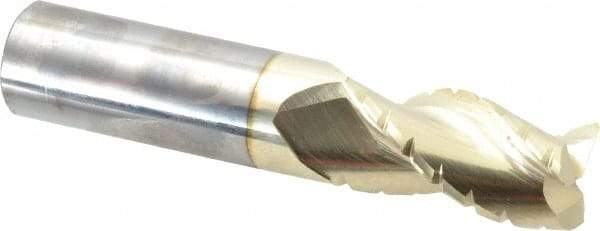 Accupro - 1" Diam, 2" LOC, 3 Flute Solid Carbide Roughing & Finishing Square End Mill - ZrN Finish, 5" OAL, 1" Shank Diam, Straight Shank, 37° Helix, Centercutting - USA Tool & Supply