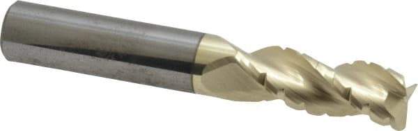 Accupro - 3/8" Diam, 1" LOC, 3 Flute Solid Carbide Roughing & Finishing Square End Mill - ZrN Finish, 2-1/2" OAL, 3/8" Shank Diam, Straight Shank, 37° Helix, Centercutting - USA Tool & Supply