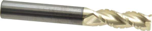 Accupro - 1/2" Diam, 1-1/2" LOC, 3 Flute Solid Carbide Roughing & Finishing Square End Mill - ZrN Finish, 4" OAL, 1/2" Shank Diam, Straight Shank, 37° Helix, Centercutting - USA Tool & Supply